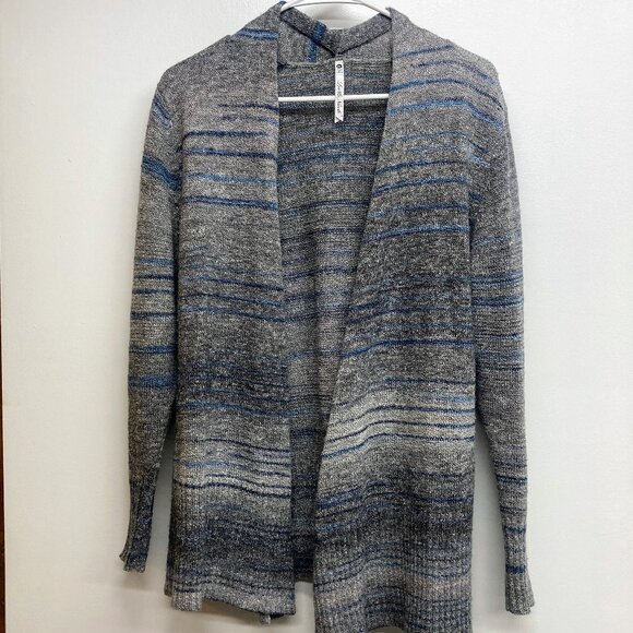 Leo and Nicole open front sweater in gray and navy blue, women's size petite L - Picture 1 of 6